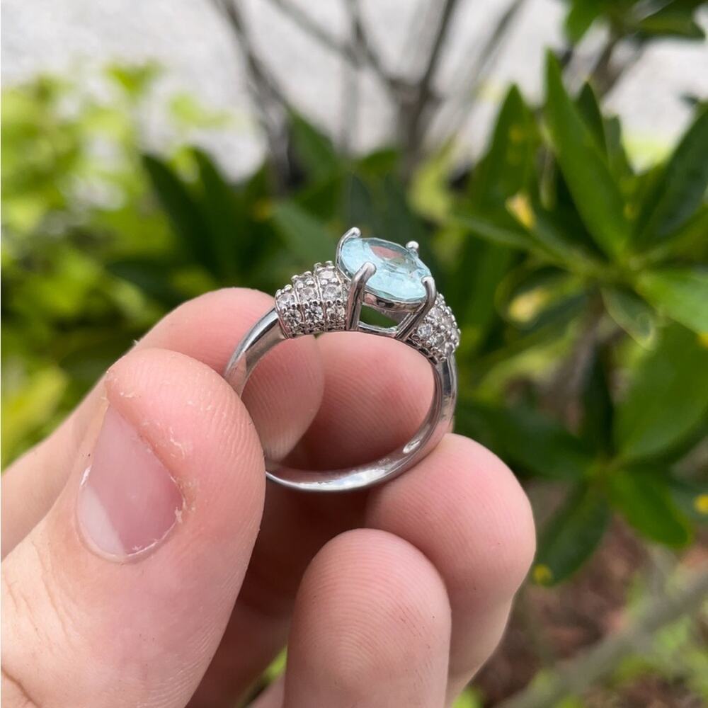 Aqua Topaz Silver 925 Ring - 6.5 - Picture 3 of 4